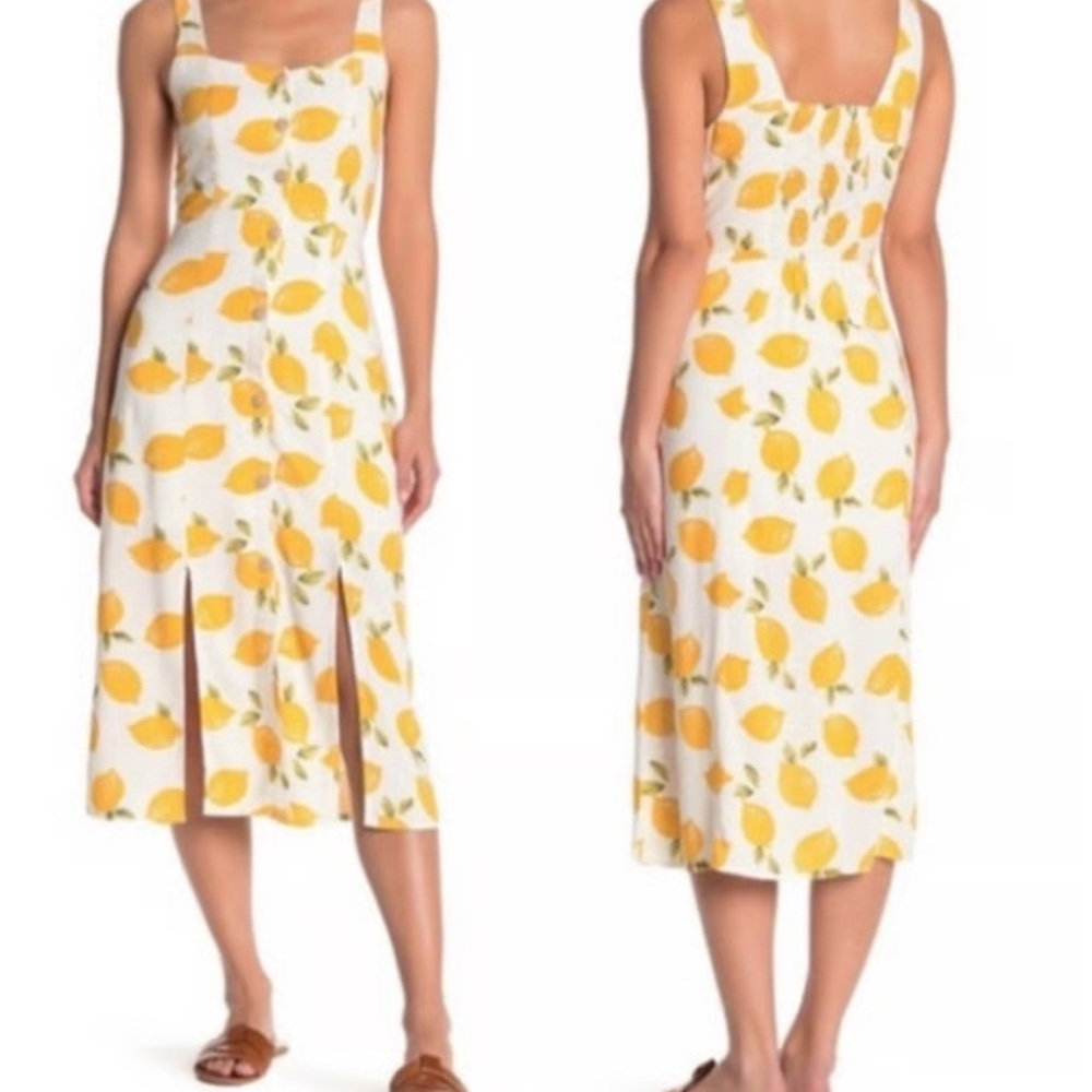 MELLODAY White Midi Dress with Yellow Lemon Print